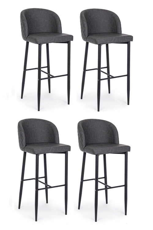 Set di 4 sedie da bar in ecopelle Chris Grigio