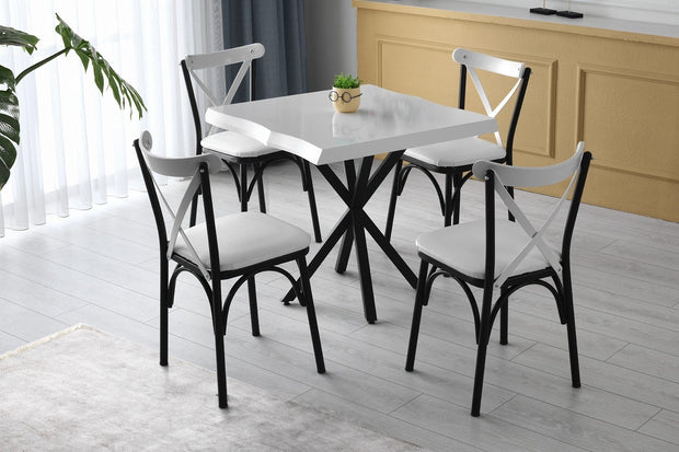 Set di 4 sedie da pranzo in ecopelle Ekol New 1334 Bianco (2)