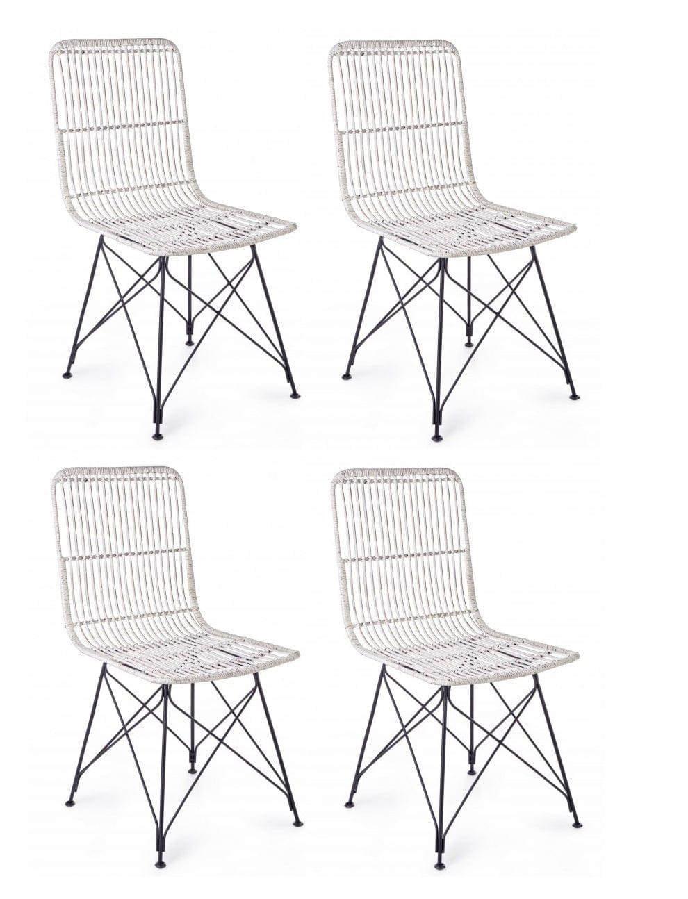 Set di 4 sedie da pranzo in rattan Lucila Bianco