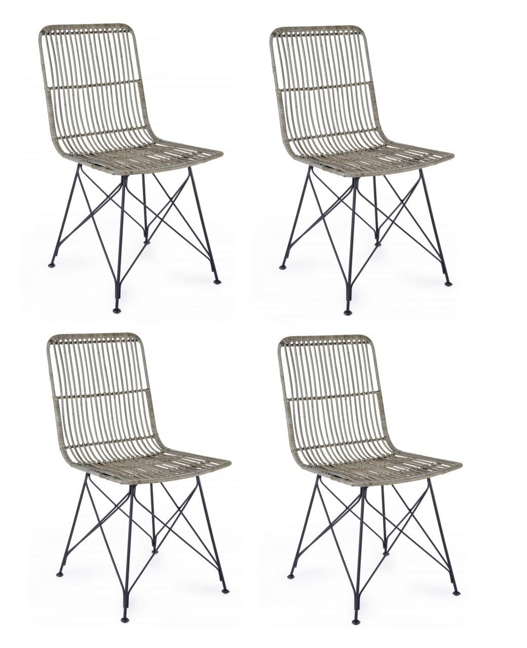 Set di 4 sedie da pranzo in rattan Lucila Grigio