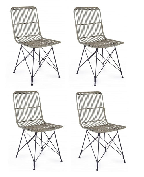 Set di 4 sedie da pranzo in rattan Lucila Grigio