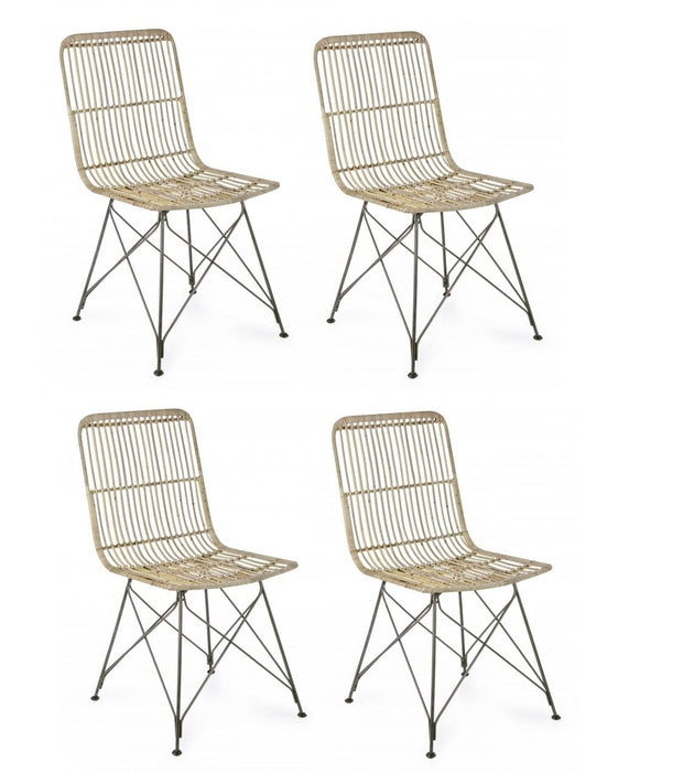Set di 4 sedie da pranzo in rattan Lucila Naturale