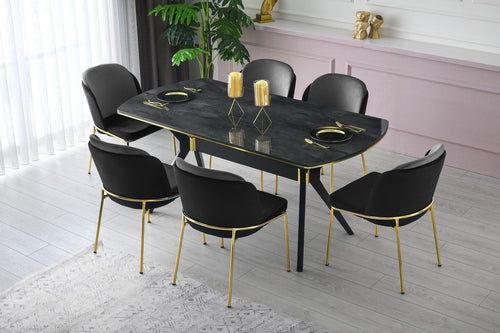 Set di 4 sedie da pranzo in velluto Dore 101 Nero (1)