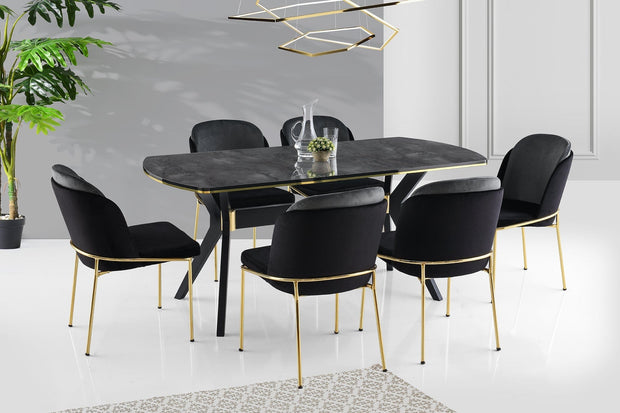 Set di 4 sedie da pranzo in velluto Dore 101 Nero (2)