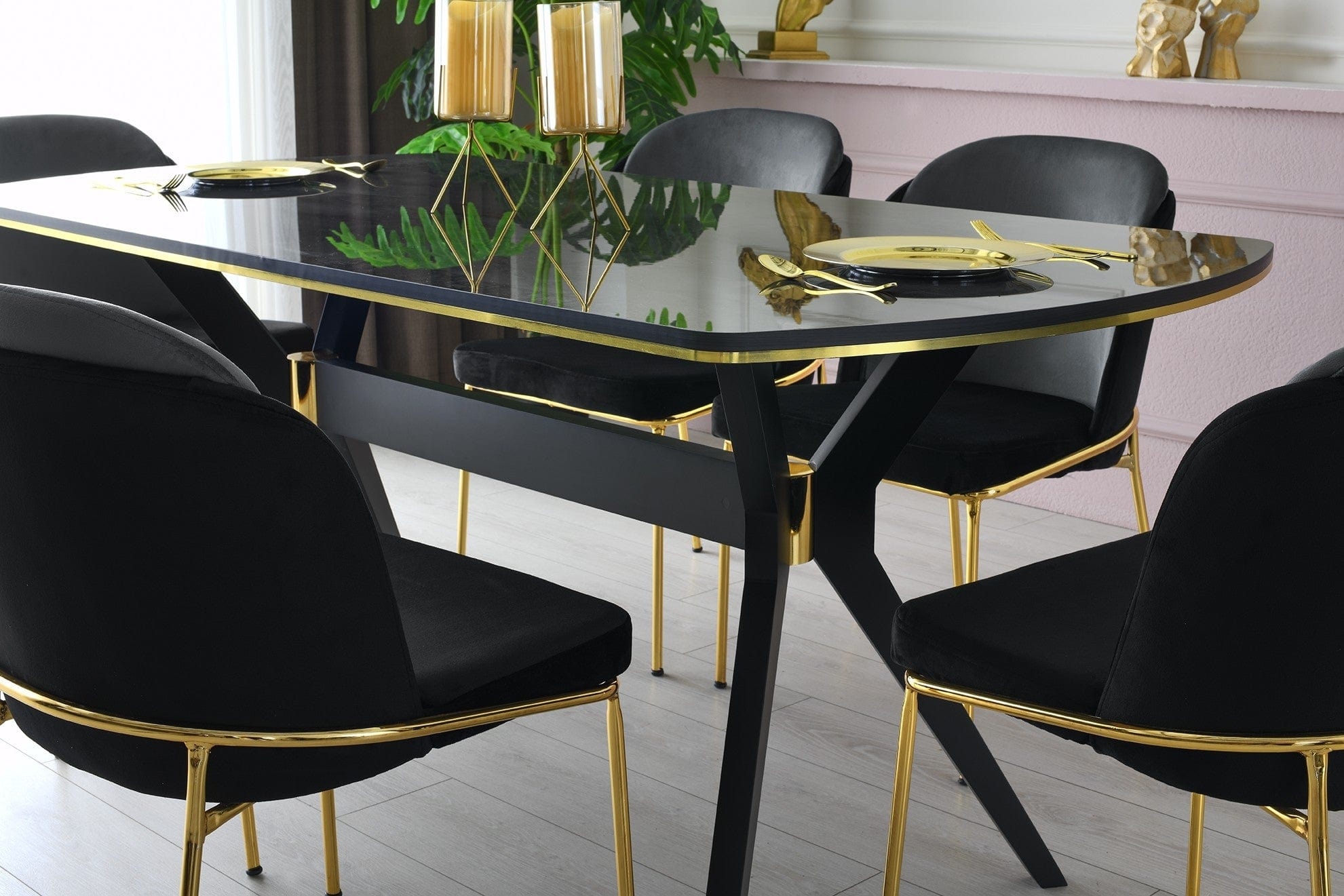 Set di 4 sedie da pranzo in velluto Dore 101 Nero (4)