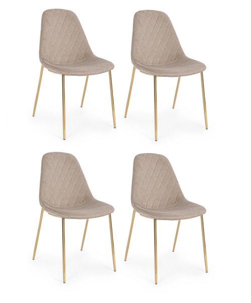 Set di 4 sedie da pranzo in velluto Terry Cappuccino