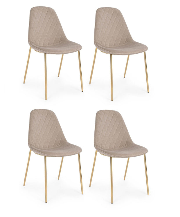 Set di 4 sedie da pranzo in velluto Terry Cappuccino