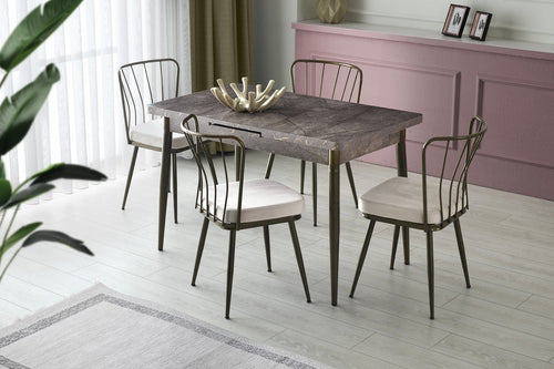 Set di 4 sedie da pranzo in velluto Yildiz 984 Bianco (1)