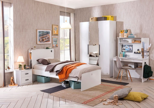 Set di 5 pezzi di mobili per la camera da letto dei giovani Bianco Piccolo, 200 x 100 cm