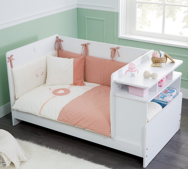 Set di biancheria per culla in cotone, 6 pezzi, Romantic Baby Bianco / Rosa, 80 x 130 cm (2)