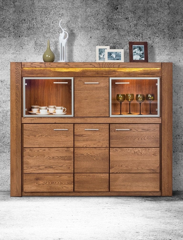 Set di mobili da pranzo 5 pezzi in rovere rustico Velvet, impiallacciatura e paglia (3)