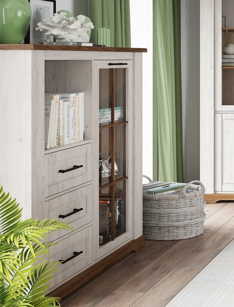 Set di mobili da soggiorno, 6 pezzi Country Bianco / Rovere (6)