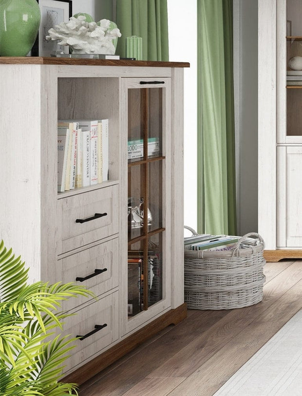 Set di mobili da soggiorno, 6 pezzi Country Bianco / Rovere (6)
