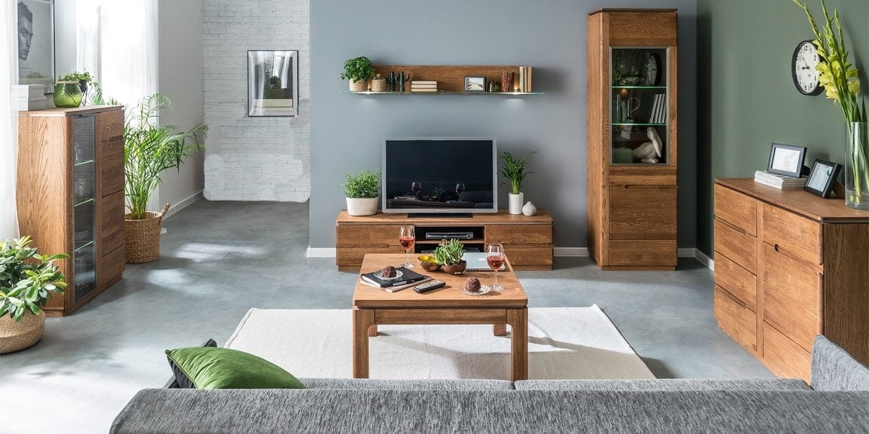 Set di mobili da soggiorno in legno e impiallacciatura, 6 pezzi Montenegro Oak Rustic