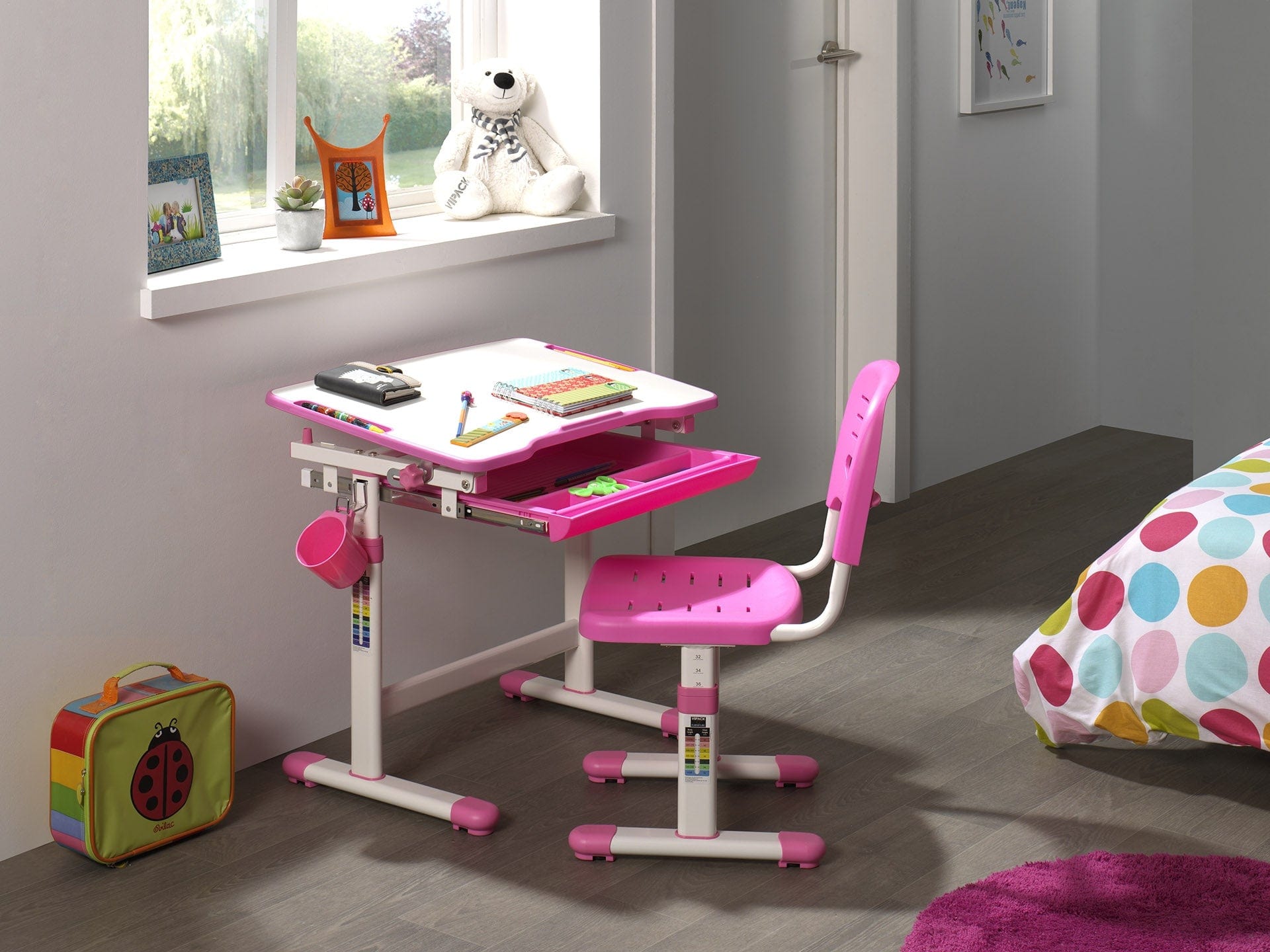 Set di scrivanie per bambini regolabili in altezza Comfortline, rosa, L66,4xL47,4xH54 cm (17)