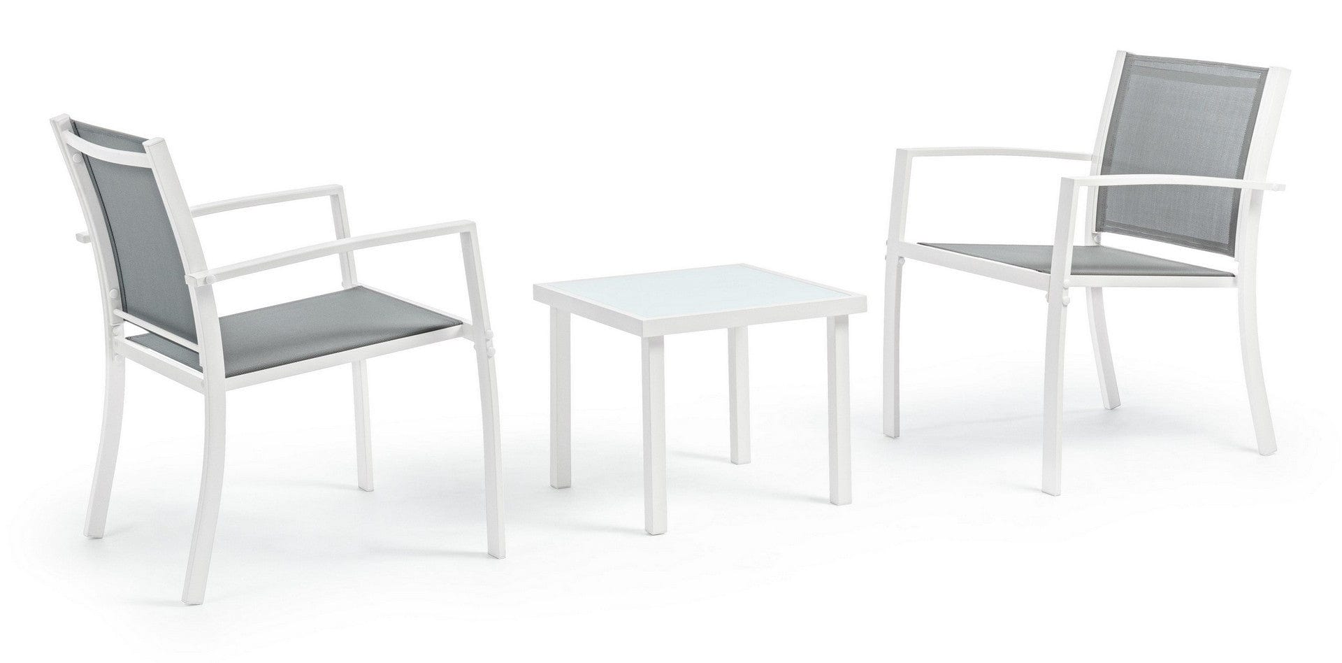 Set giardino con 2 sedie e tavolino da caffe Auri Bianco