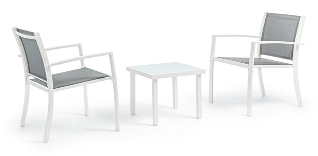 Set giardino con 2 sedie e tavolino da caffe Auri Bianco
