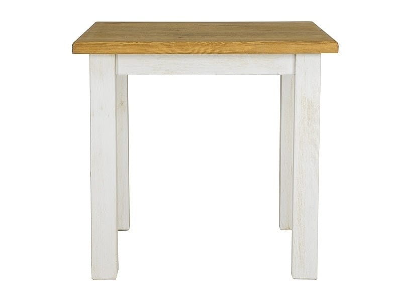Signal Set masa din lemn de pin, Portos II Small Natural / Alb + 4 Scaune din lemn de pin, Lawrence Alb / Natural, L80xl80xH76 cm