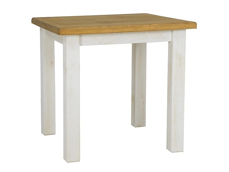 Signal Set masa din lemn de pin, Portos II Small Natural / Alb + 4 Scaune din lemn de pin, Lawrence Alb / Natural, L80xl80xH76 cm