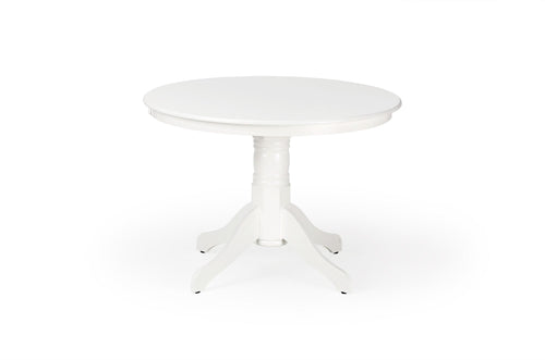 Halmar Set masa din MDF si lemn Glaucio Alb + 4 scaune din lemn de cauciuc Barack Alb, Ø106xH75 cm