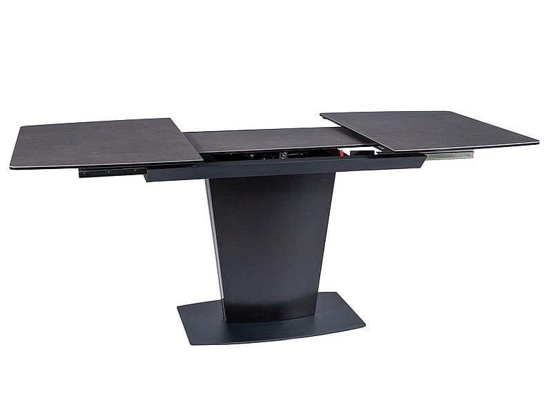 Signal Set masa extensibila din ceramica, sticla, MDF si metal, Brian Negru + 4 Scaune tapitate cu stofa si picioare metalice, Chase Velvet Bej / Negru, L120-160xl85xH76 cm