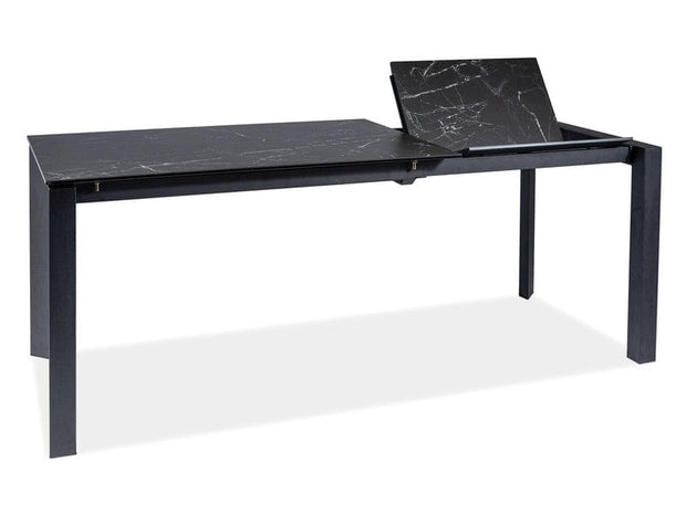 Signal Set masa extensibila din ceramica, sticla si metal, Metrapolaris Negru + 6 Scaune tapitate cu stofa si picioare metalice, Pirro B Velvet Gri / Negru, L120-180xl80xH76 cm