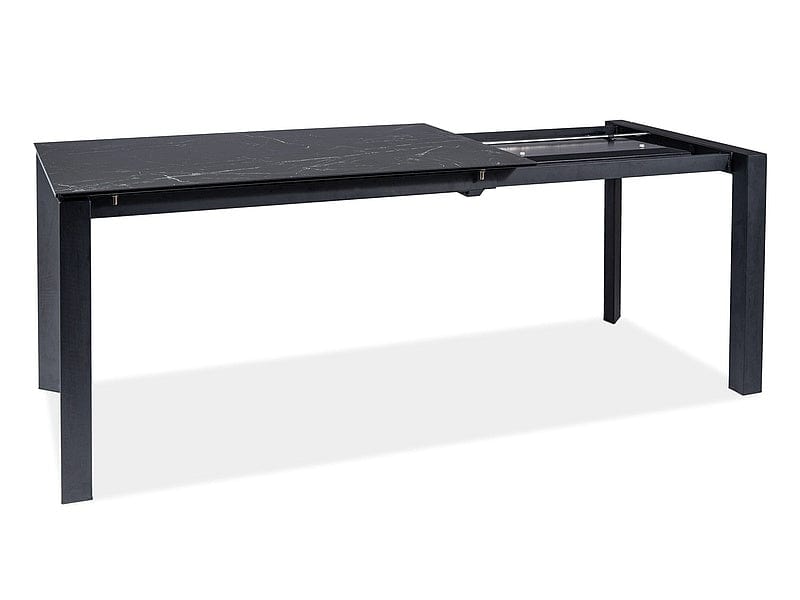 Signal Set masa extensibila din ceramica, sticla si metal, Metrapolaris Negru + 6 Scaune tapitate cu stofa si picioare metalice, Pirro B Velvet Gri / Negru, L120-180xl80xH76 cm