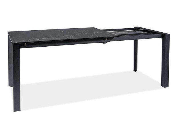 Signal Set masa extensibila din ceramica, sticla si metal, Metrapolaris Negru + 6 Scaune tapitate cu stofa si picioare metalice, Pirro B Velvet Gri / Negru, L120-180xl80xH76 cm