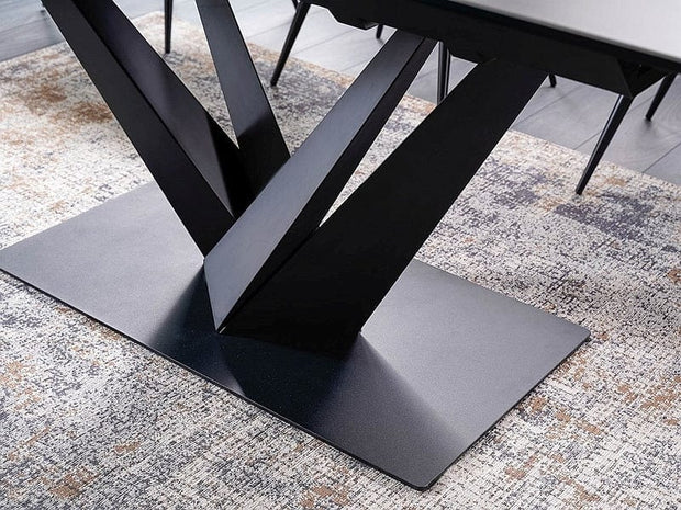 Signal Set masa extensibila din ceramica, sticla si metal, Sorin Negru + 6 Scaune tapitate cu stofa si picioare metalice, Lisbet Velvet Turcoaz / Negru, L160-220xl90xH76 cm