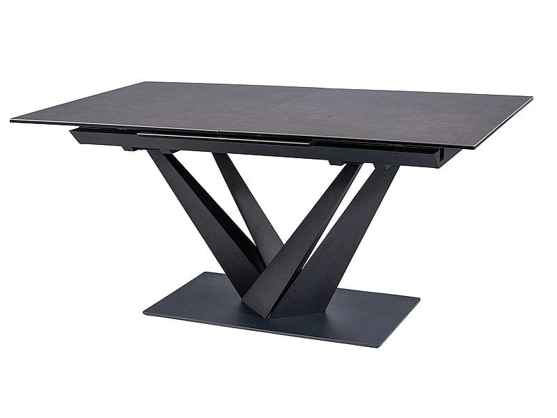 Signal Set masa extensibila din ceramica, sticla si metal, Sorin Negru + 6 Scaune tapitate cu stofa si picioare metalice, Lisbet Velvet Turcoaz / Negru, L160-220xl90xH76 cm