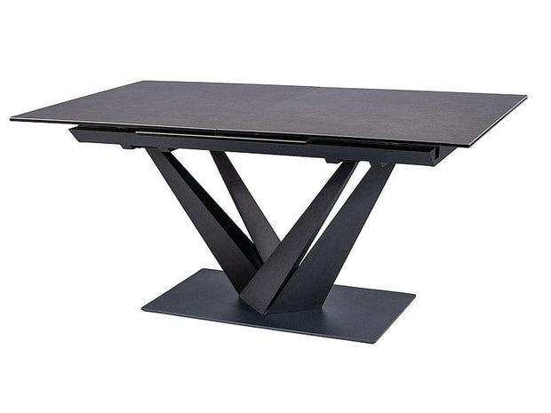 Signal Set masa extensibila din ceramica, sticla si metal, Sorin Negru + 6 Scaune tapitate cu stofa si picioare metalice, Lisbet Velvet Turcoaz / Negru, L160-220xl90xH76 cm