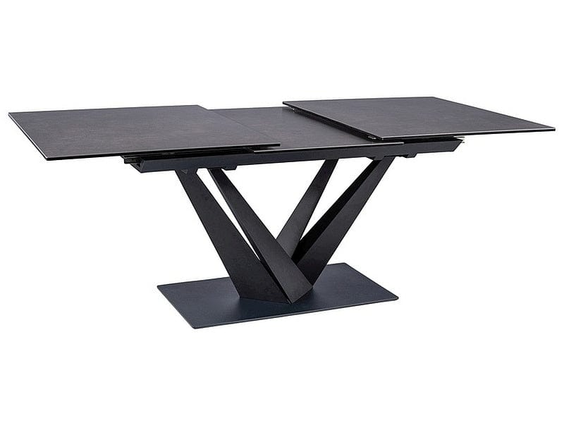 Signal Set masa extensibila din ceramica, sticla si metal, Sorin Negru + 6 Scaune tapitate cu stofa si picioare metalice, Lisbet Velvet Turcoaz / Negru, L160-220xl90xH76 cm
