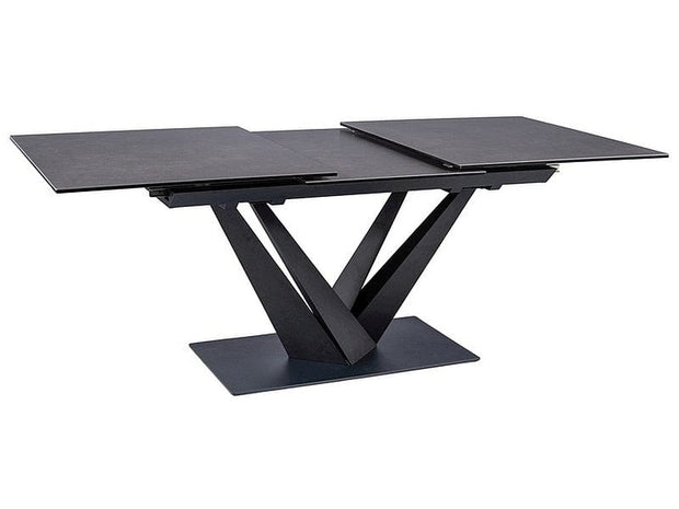 Signal Set masa extensibila din ceramica, sticla si metal, Sorin Negru + 6 Scaune tapitate cu stofa si picioare metalice, Lisbet Velvet Turcoaz / Negru, L160-220xl90xH76 cm