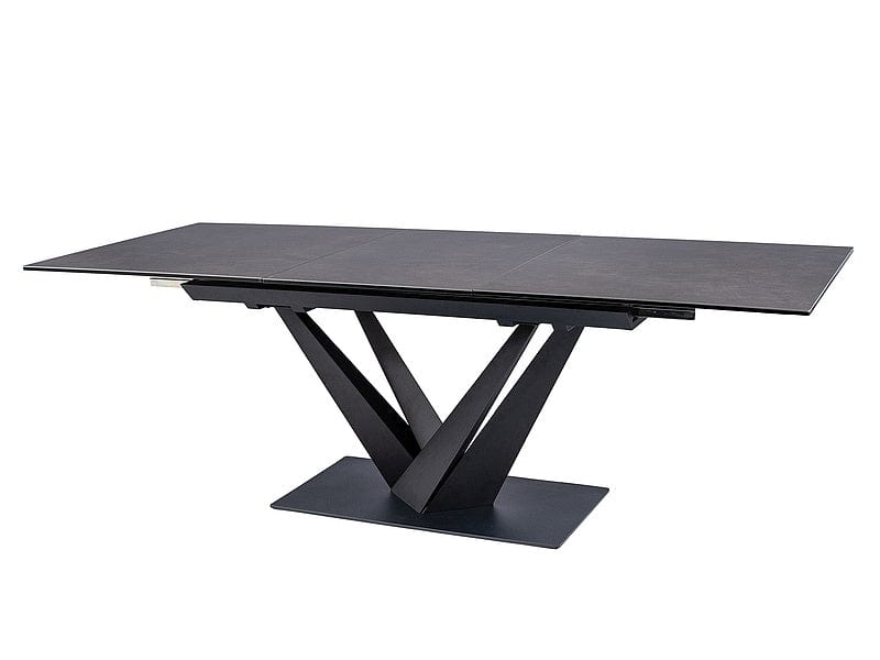 Signal Set masa extensibila din ceramica, sticla si metal, Sorin Negru + 6 Scaune tapitate cu stofa si picioare metalice, Lisbet Velvet Turcoaz / Negru, L160-220xl90xH76 cm