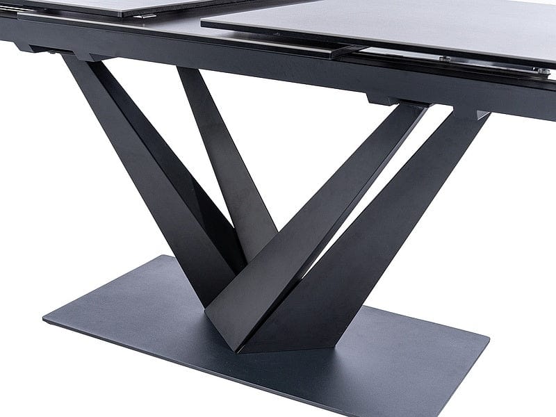 Signal Set masa extensibila din ceramica, sticla si metal, Sorin Negru + 6 Scaune tapitate cu stofa si picioare metalice, Lisbet Velvet Turcoaz / Negru, L160-220xl90xH76 cm