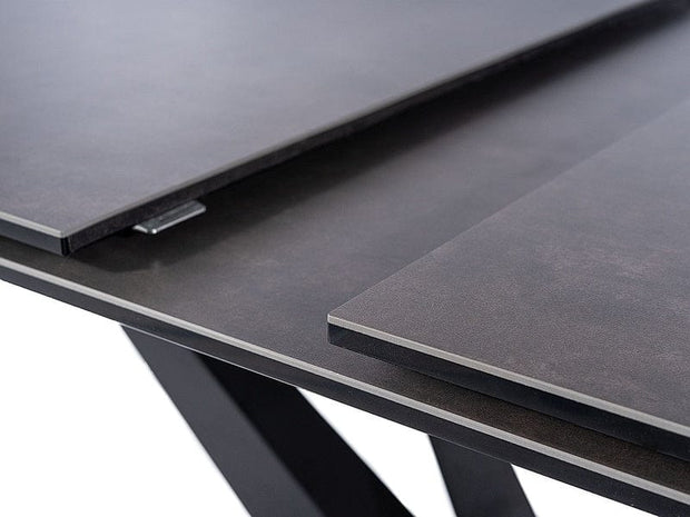 Signal Set masa extensibila din ceramica, sticla si metal, Sorin Negru + 6 Scaune tapitate cu stofa si picioare metalice, Lisbet Velvet Turcoaz / Negru, L160-220xl90xH76 cm
