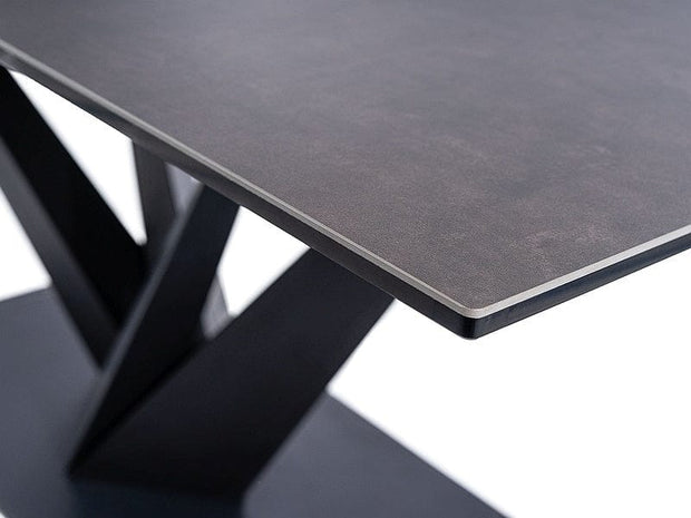 Signal Set masa extensibila din ceramica, sticla si metal, Sorin Negru + 6 Scaune tapitate cu stofa si picioare metalice, Lisbet Velvet Turcoaz / Negru, L160-220xl90xH76 cm