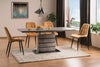 Signal Set masa extensibila din MDF si sticla, Leonid Gri / Negru + 4 Scaune tapitate cu stofa si picioare metalice, Chase Velvet Mustariu / Negru, L140-180xl80xH76 cm