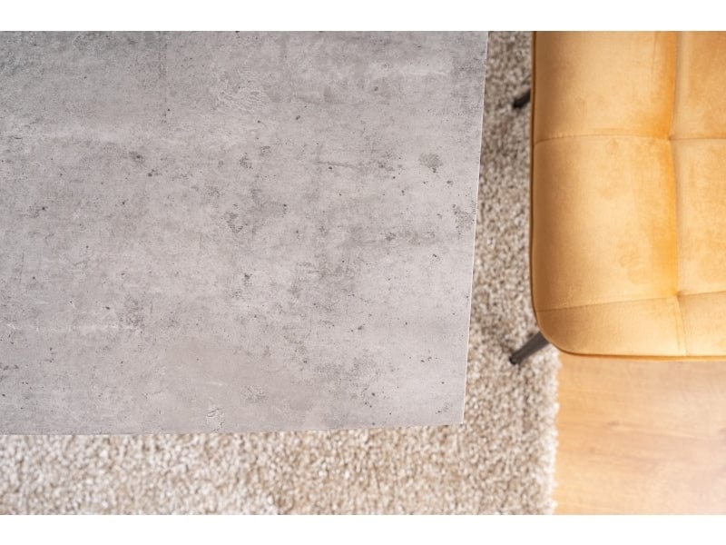 Signal Set masa extensibila din MDF si sticla, Leonid Gri / Negru + 4 Scaune tapitate cu stofa si picioare metalice, Chase Velvet Mustariu / Negru, L140-180xl80xH76 cm