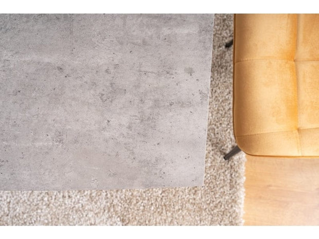 Signal Set masa extensibila din MDF si sticla, Leonid Gri / Negru + 4 Scaune tapitate cu stofa si picioare metalice, Chase Velvet Mustariu / Negru, L140-180xl80xH76 cm