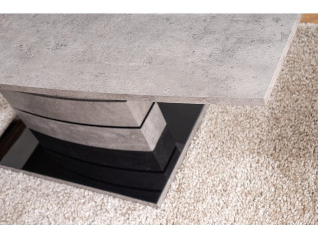 Signal Set masa extensibila din MDF si sticla, Leonid Gri / Negru + 4 Scaune tapitate cu stofa si picioare metalice, Chase Velvet Mustariu / Negru, L140-180xl80xH76 cm