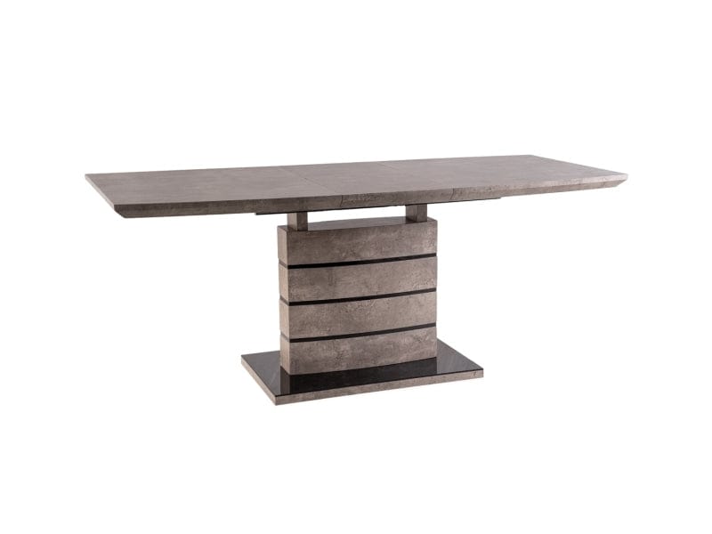 Signal Set masa extensibila din MDF si sticla, Leonid Gri / Negru + 4 Scaune tapitate cu stofa si picioare metalice, Chase Velvet Mustariu / Negru, L140-180xl80xH76 cm