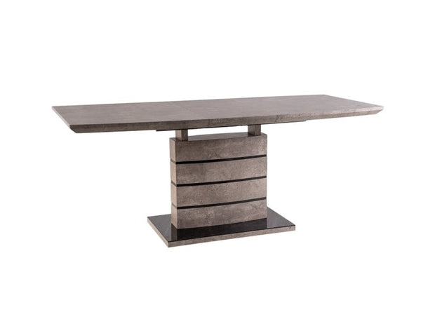 Signal Set masa extensibila din MDF si sticla, Leonid Gri / Negru + 4 Scaune tapitate cu stofa si picioare metalice, Chase Velvet Mustariu / Negru, L140-180xl80xH76 cm