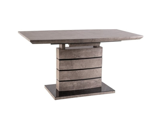 Signal Set masa extensibila din MDF si sticla, Leonid Gri / Negru + 4 Scaune tapitate cu stofa si picioare metalice, Chase Velvet Mustariu / Negru, L140-180xl80xH76 cm