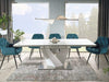 Signal Set masa extensibila din MDF, sticla si metal, Alric III Varnish Alb + 6 Scaune tapitate cu stofa si picioare metalice, Clyde Velvet Turcoaz / Negru, L160-220xl90xH75 cm