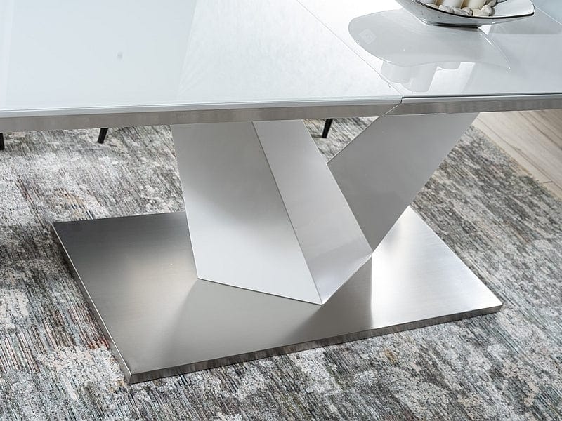 Signal Set masa extensibila din MDF, sticla si metal, Alric III Varnish Alb + 6 Scaune tapitate cu stofa si picioare metalice, Clyde Velvet Turcoaz / Negru, L160-220xl90xH75 cm