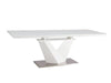 Signal Set masa extensibila din MDF, sticla si metal, Alric III Varnish Alb + 6 Scaune tapitate cu stofa si picioare metalice, Clyde Velvet Turcoaz / Negru, L160-220xl90xH75 cm