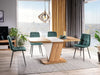Signal Set masa extensibila din pal, Crosby Stejar Wotan / Alb + 4 Scaune tapitate cu stofa si picioare metalice, Miley Velvet Verde Inchis / Negru, L120-160xl80xH76 cm