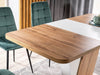 Signal Set masa extensibila din pal, Crosby Stejar Wotan / Alb + 4 Scaune tapitate cu stofa si picioare metalice, Miley Velvet Verde Inchis / Negru, L120-160xl80xH76 cm