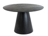 Signal Set masa rotunda din MDF, Angelie Gri Inchis / Negru + 4 Scaune tapitate cu stofa si picioare metalice, Nurrin Velvet Mustariu / Negru, Ø120xH76 cm